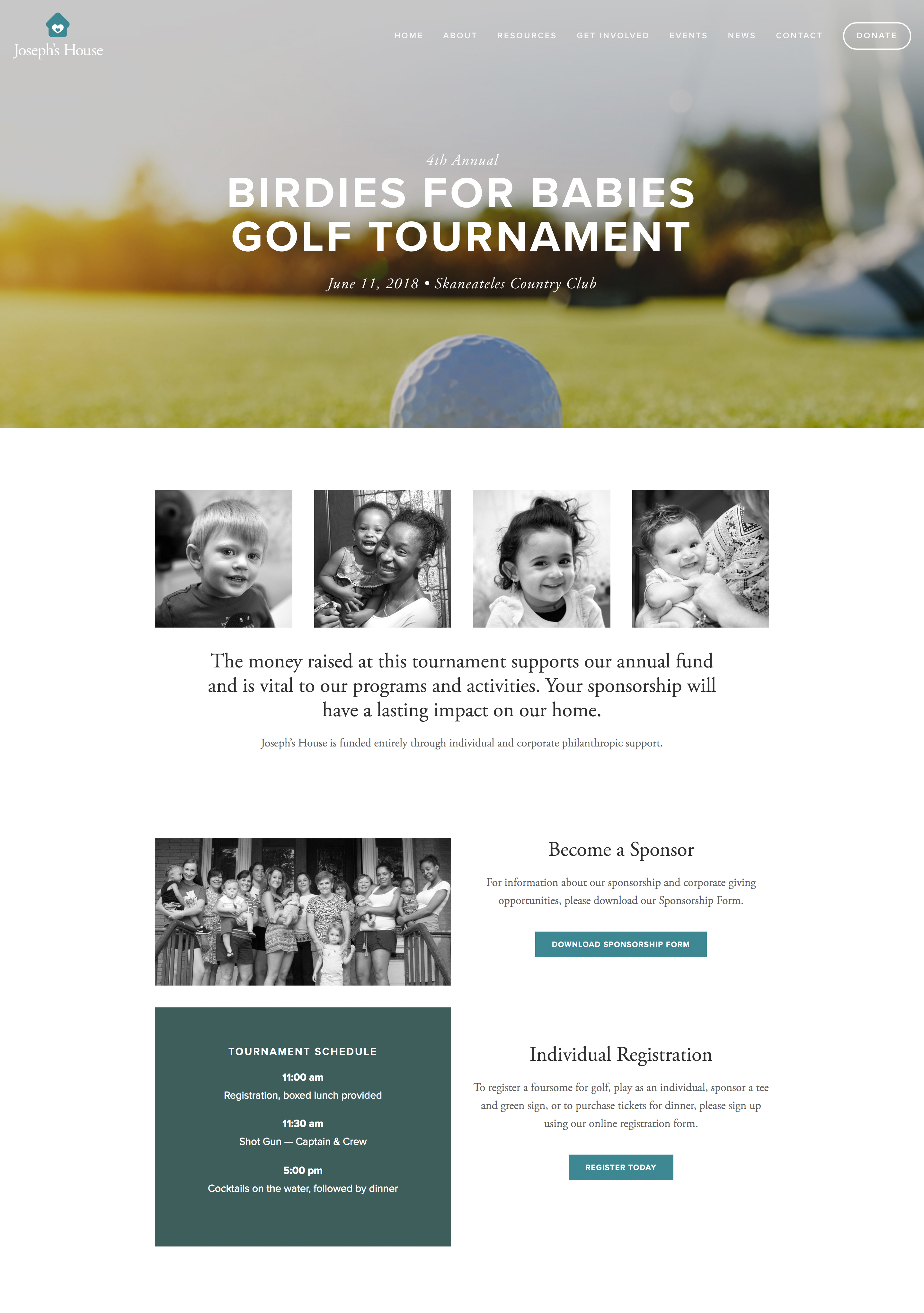 Joseph's House Golf Tournament — Landing Page